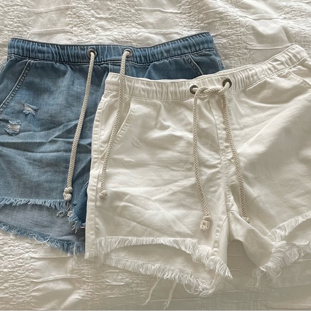 Aerie Jean Shorts Blue and White Frayed Hem